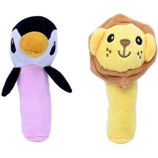                       Ohhbabies Baby Soft Pink Penguin and Lion Rattling Sound Toy - 9 cm  (Multicolor)                                              