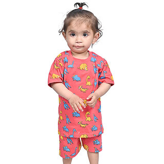                       Kid Kupboard Cotton Baby Girls T-Shirt and Short Set, Red, Half-Sleeves, 2-3 Years KIDS6148                                              