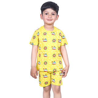                       Kid Kupboard Cotton Boys T-Shirt and Short Set, Yellow, Half Sleeves, 7-8 Years KIDS6152                                              