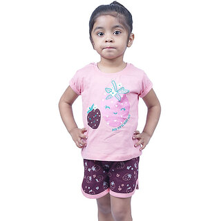                       Kid Kupboard Cotton Baby Girls T-Shirt and Short Set, Multicolor, Half Sleeves, 4-5 Years KIDS6149                                              