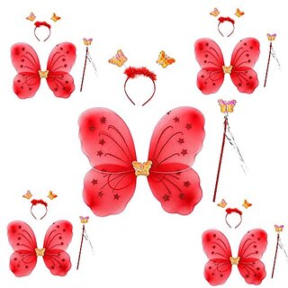 Kaku Fancy Dresses Red Butterfly Wings With Hairband And Wand Stick For Girls - Pack of 5 Kaku Fancy Dresses Red Butterfly Wings With Hairband And Wand Stick For Girls - Pack of 5