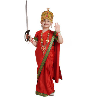 Kaku Fancy Dresses Devi Durga Red Saree For Girls Ready To Wear Saree Mythological Godess Costume With Accessories Kaku Fancy Dresses Devi Durga Red Saree For Girls Ready To Wear Saree Mythological Godess Costume With Accessories