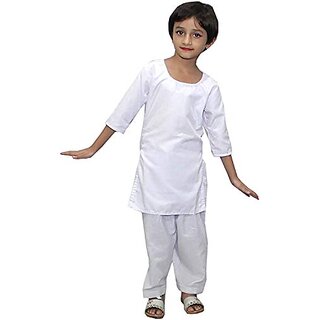                       Kaku Fancy Dresses Indian Wear Salwar Kameez Costume-White, For Girls                                              