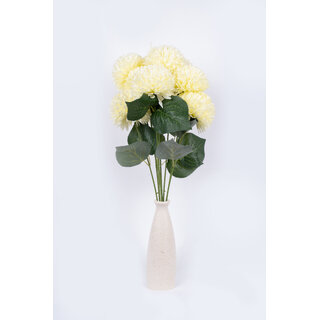 Eikaebana Flower Shop Artificial Guldavari (Chrysanthemum) Flower Bunch (9 Heads, Off White) Set of 2 (Without Pot)