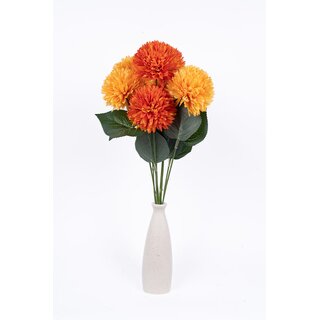                       Eikaebana Flower Shop Artificial Guldavari (Chrysanthemum) Flower Bunch (9 Heads, Deep Orange) Set of 2 (Without Pot)                                              