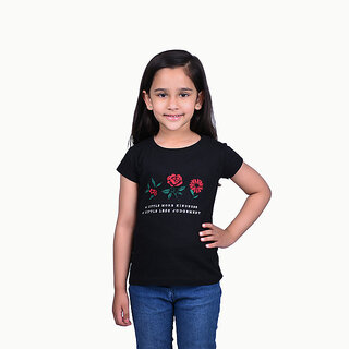                       Kid Kupboard Cotton Girls T-Shirt, Black, Half-Sleeves, Crew Neck, 6-7 Years KIDS6191                                              