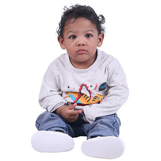                       Kid Kupboard Cotton Baby Boys T-Shirt, White, Full-Sleeves, Round Neck, 9-12 Months KIDS6161                                              