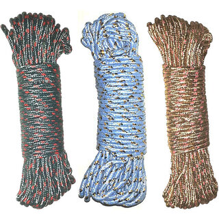 Aseenaa Cloth Line for Drying Clothes, Nylon Braided Cotton Rope, 20 Mtr, Pack of 3