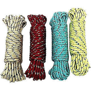                       Aseenaa Cloth Line for Drying Clothes, Nylon Braided Cotton Rope, 20 Mtr, Pack of 4                                              