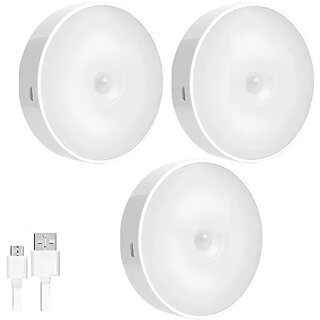                       Aseenaa USB Rechargeable Operated LED Motion Sensor Wireless Wall Night Light (White Light) Stick Lamp Pack of 3                                              