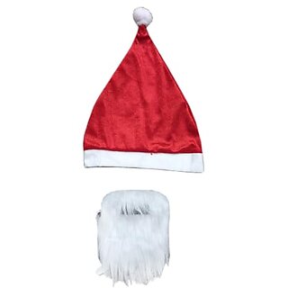                       Kaku Fancy Dresses Santa Hat  Beard For Christmas Theme Party - Red  White, FreeSize For Boy  Girls                                              