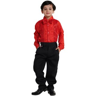                       Kaku Fancy Dresses Dance Costume Shinning Red Shirt For Kids  Sequin Work School Annual Funtion Shirt For Boys                                              