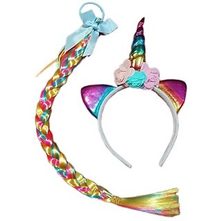                       Kaku Fancy Dresses Colourful Unicorn Accessories For Theme Party / Christmas Party- Multicolor, Free Size, For Girls                                              