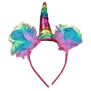                      Kaku Fancy Dresses Colourful Unicorn Headband/Crown/Theme Party/Christmas Party - Multicolor, Free Size, For Girls                                              