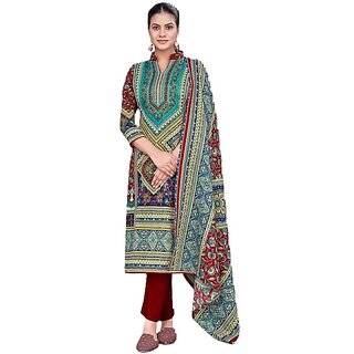                       Mallika Cotton Blend Printed Suit Fabric Red                                              