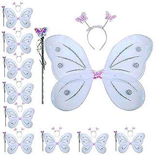 Kaku Fancy Dresses White Butterfly Wings With Hairband And Wand Stick For Girls - Pack of 10 Kaku Fancy Dresses White Butterfly Wings With Hairband And Wand Stick For Girls - Pack of 10