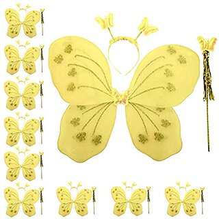 Kaku Fancy Dresses Yellow Butterfly Wings With Hairband And Wand Stick For Girls - Pack of 10 Kaku Fancy Dresses Yellow Butterfly Wings With Hairband And Wand Stick For Girls - Pack of 10