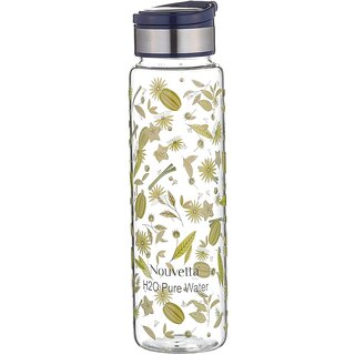                       Nouvetta Melon Borosilicate Glass Printed Water Bottle with BLUE LID,1000 ml - (NB19463)                                              