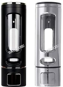 Elexa Hardware Abs Wall Mounted Shampoo Sanitizer Lotion Hand Dish Wash Gel Liquid Soap Dispenser for Bathroom Kitchen Pack of 2 (400 Ml White And Black Plastic) (400 Ml Black And Chrome)