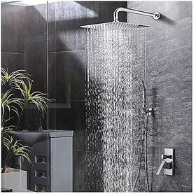 Elexa Hardware Grade Stainless Steel High Pressure Rain Shower head for Bathroom without arm Chrome Finish. Ultra Slim Round Sower (4x4)