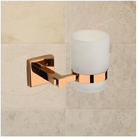 Elexa Hardware Rose Gold Finish Wall Mounted Frosted Glass Brass Tumbler Holder/Tooth Brush Paste Holder/Razor Holder for Bathroom And Kitchen Accessories