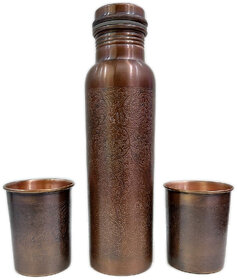 Russet Antique Etched Copper Bottle  2 Glass Sets (Certified  Lab Tested)