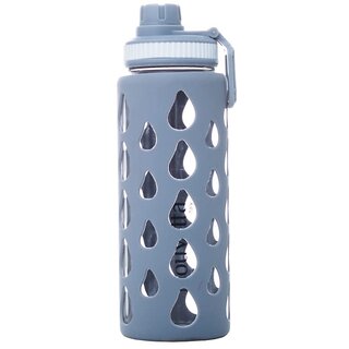                       Nouvetta Splash Borosilicate Glass Bottle with Silicone Protective Sleeve, 1000 ml, 1 Piece, Grey - (NB19405)                                              