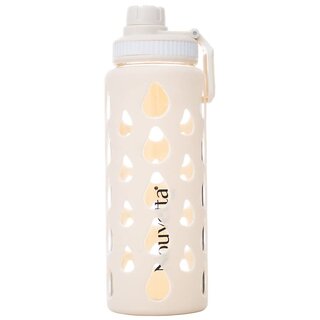                       Nouvetta Splash Borosilicate Glass Bottle with Silicone Protective Sleeve, 1000 ml, 1 Piece, White - (NB19404)                                              