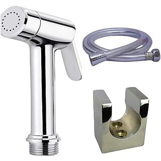                       Elexa Hardware Faucet Set Jet Spray for Toilet with PVC Hose Pipe and Holder for Bathroom Faucet Set                                              