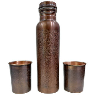                       Russet Antique Etched Copper Bottle  2 Glass Sets (Certified  Lab Tested)                                              