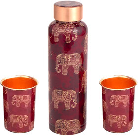 Russet Rajwade Meena Copper Water Bottle And Glass Set Of 2 (Certified and Lab Tested)