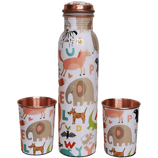                       Russet Animal Planet Printed Copper Bottle with 2 Glasses (Certified  Lab Tested)                                              