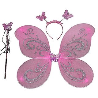 Kaku Fancy Dresses Pink Butterfly Wings Fairy Costume Accessories - Pink, 3-8 Years, For Boys Girls Kaku Fancy Dresses Pink Butterfly Wings Fairy Costume Accessories - Pink, 3-8 Years, For Boys Girls