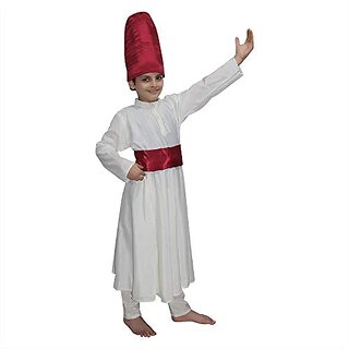                       Kaku Fancy Dresses Indian Ethnic Sufi Gown Dance Costume - Cream For Boys                                              