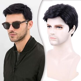 Mens Wig Short Hair, Mens Hair Replacement Wigs Mens's Black Wig for Men Hair Full Wig for Male Guy Christmas Daily Wear