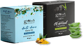 Globus Naturals Facial Kit Combo-Oil Control Anti Acne  Deep Cleansing Charcoal Men Facial Kit, For All Skin Types