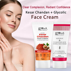 Globus Naturals Skin Lightening Kesar Chandan  Anti Acne Glycolic Face Cream 50 gm Combo Pack, Set of 2