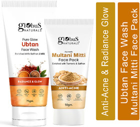 Globus Naturals Face Care Combo Set of 2- Ubtan Face Wash 75gm and Multani Mitti Face Pack 50 gm