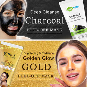 Globus Naturals Charcoal  Gold Peel Off Mask Combo PackRemoves BlackheadsGolden Glow  Radiance 150g