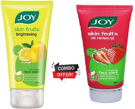 Joy Strawberry Oil Removal Face Wash & Skin Fruits Lemon Brightening Face Wash 50ml + 50ml