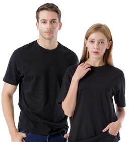 Cotton Half Sleeve Round Neck T-Shirt for Men and Women - 1 Black 1 Nevy Blue
