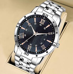 HRV New Stylish Look black Roman Dial Silver Stainless Steel Strap Analogue Men's Watch Analog Watch - For Men
