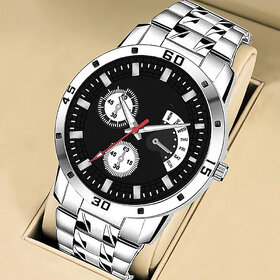 Luxury New Black Dial Chronograph Design Steel Strap Classic Formal Look Unique Stylist Looking Analog wrist Watch - For