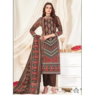                       Mallika Cotton Blend Printed Suit Fabric (Brown)                                              