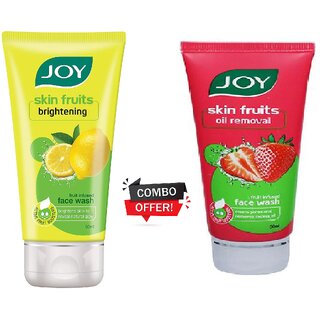 Joy Strawberry Oil Removal Face Wash & Skin Fruits Lemon Brightening Face Wash 50ml + 50ml