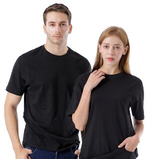                      Cotton Half Sleeve Round Neck T-Shirt for Men and Women - 1 Black 1 Nevy Blue                                              