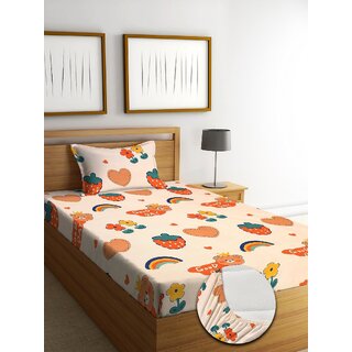                       Quirky Home 200TC Soft Cotton Single Printed Bedsheet Size 48x72 Color Orange                                              
