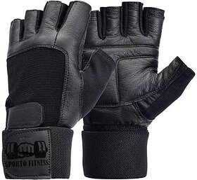 Sporto Fitness Leather Gym Gloves, Gloves, Sport Gloves, Palm Support, Exercise Gym  Fitness Gloves (Black)