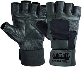 Sporto Fitness Fitness Gloves Leather Gym  Fitness Gloves (Black)