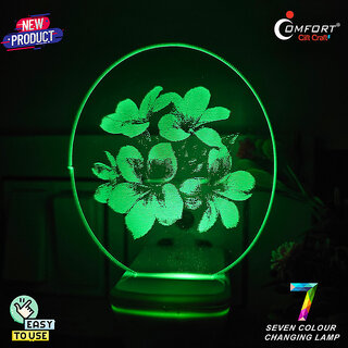                       FLOWER 3D ILLUSION PLUG LIGHT GARDEN LEAF NIGHT LAMP DECORATION LED Night Lamp  (10 cm, MULTICOLOR)                                              